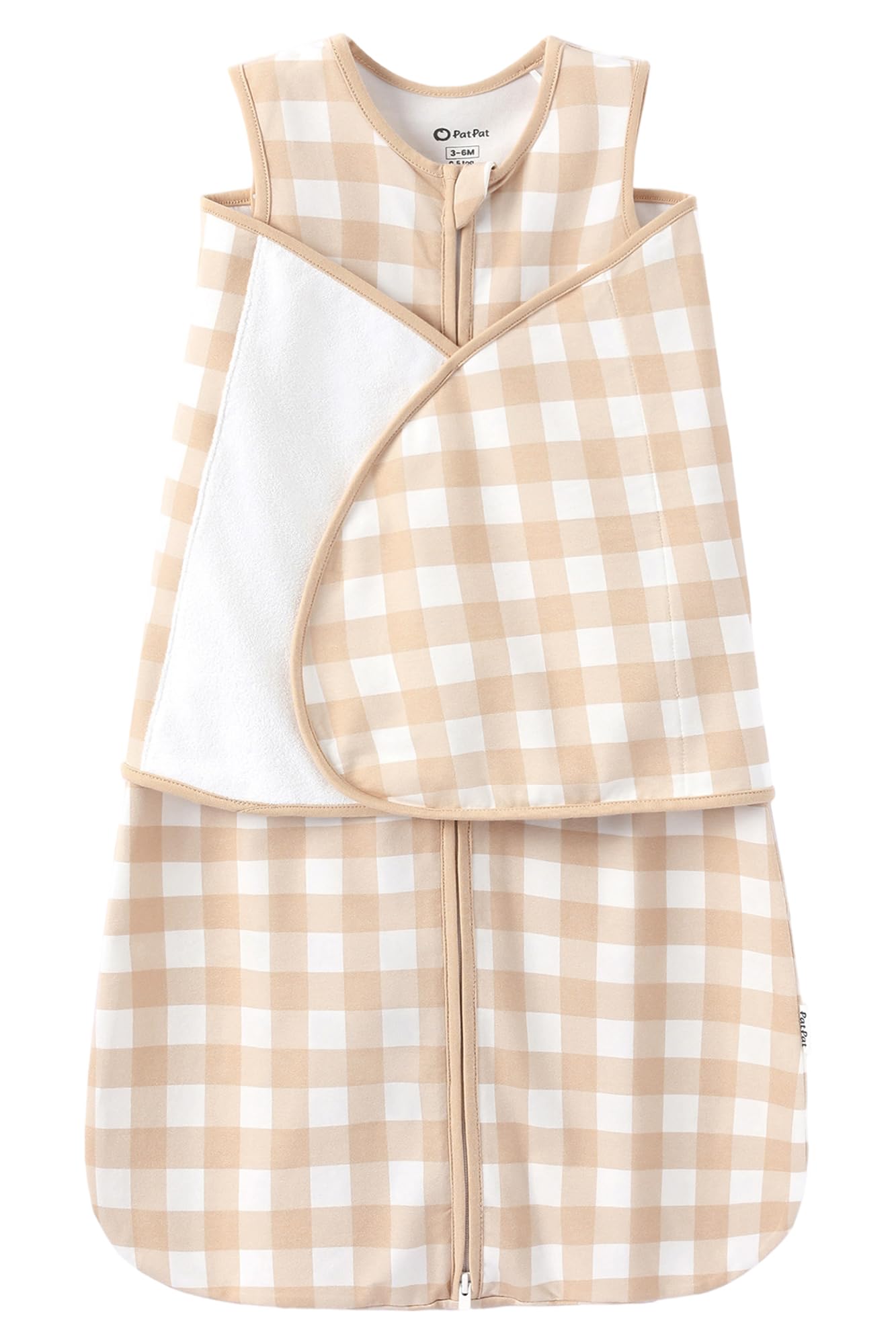 Photo 1 of PATPAT Cotton Newborn Swaddle, Transition Sleep Sack, Beige Gingham, 0-3M