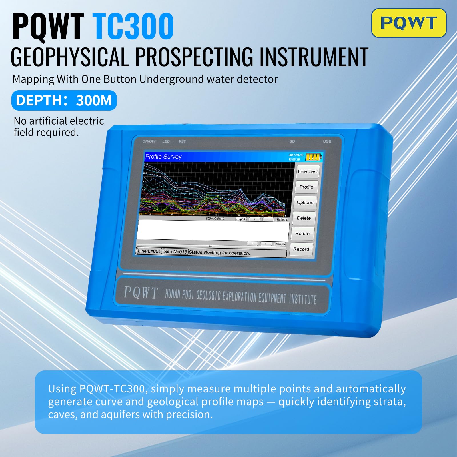 TC300 Detector de Agua Subterránea con Mapeo Automático 300 Metros Profundidad Instrumento Geofísico para Perforación de Pozos y Estudios Geológicos