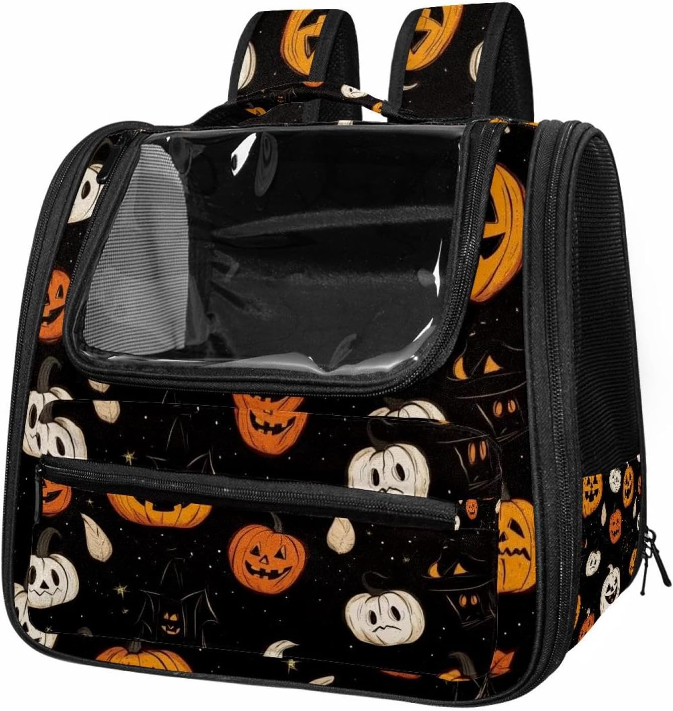 Portable Travel pet Backpack Carrier Hamster Bag Small Dog cat Carrier Breathable Hang Bag, Seamless Pattern of Halloween
