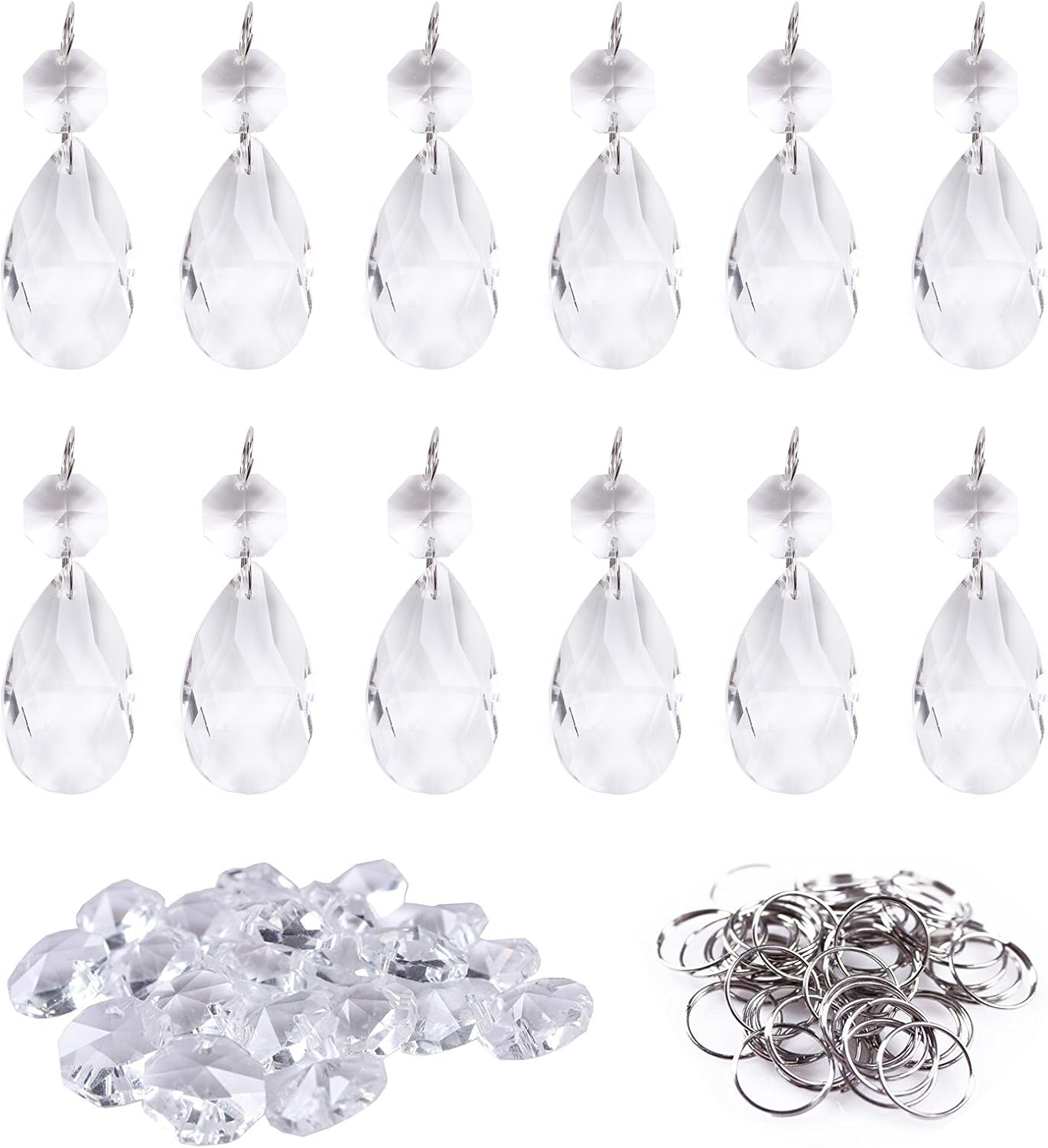 BIHRTC 12Pcs 38mm Clear Crystal Teardrop Crystal Pendants