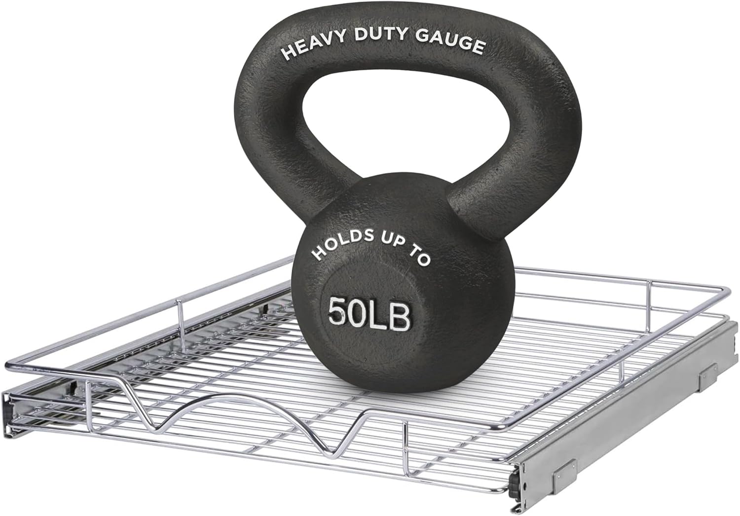 HOLDN’ STORAGE Pull Out Cabinet Organizer, Heavy Duty Caddy w/Lifetime Limited Warranty -20”W x 21”D – Requires At Least 21-1/4” Cabinet Opening, Steel Metal Cabinet Drawers Slide Out, Chrome