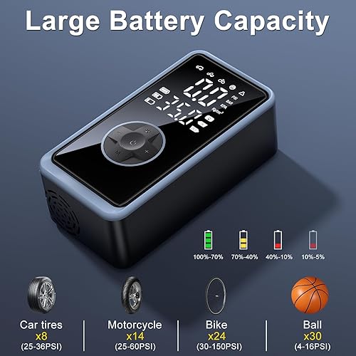 Miniatura 4 de Inflador de neumáticos, compresor de aire portátil, bomba de aire de 150 PSI para neumáticos de automóvil, bomba eléctrica inalámbrica para
