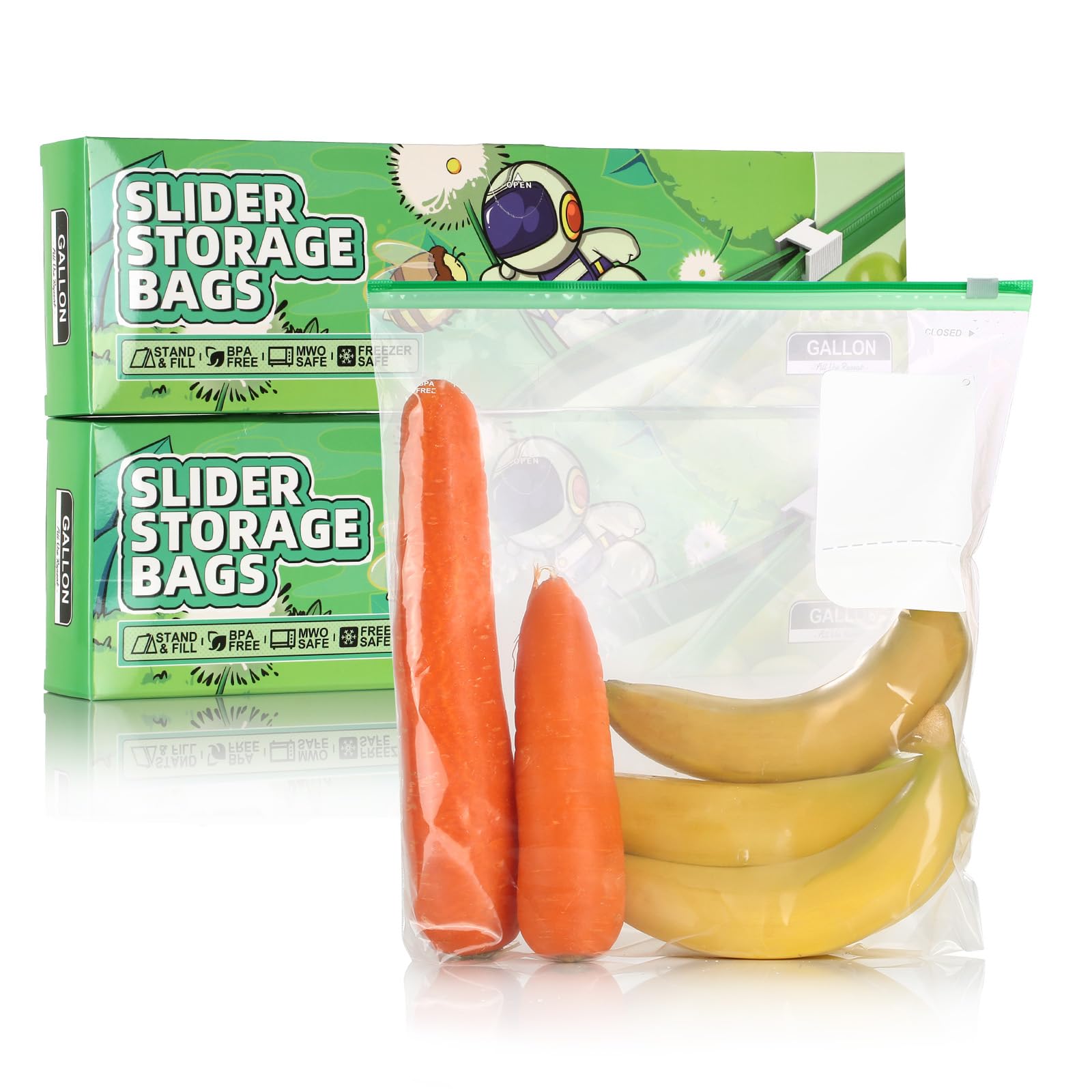 Tuocal Clear 50 Pcs Zip Lock Bags, Freezer Bag (One Gallon / 4.55L) Reusable Food Storage Bags With Expandable Bottom, Bpa Free Slider Ziplock Sandwich Bag For Fruit, Vegetables, Grains, Meat, Snacks