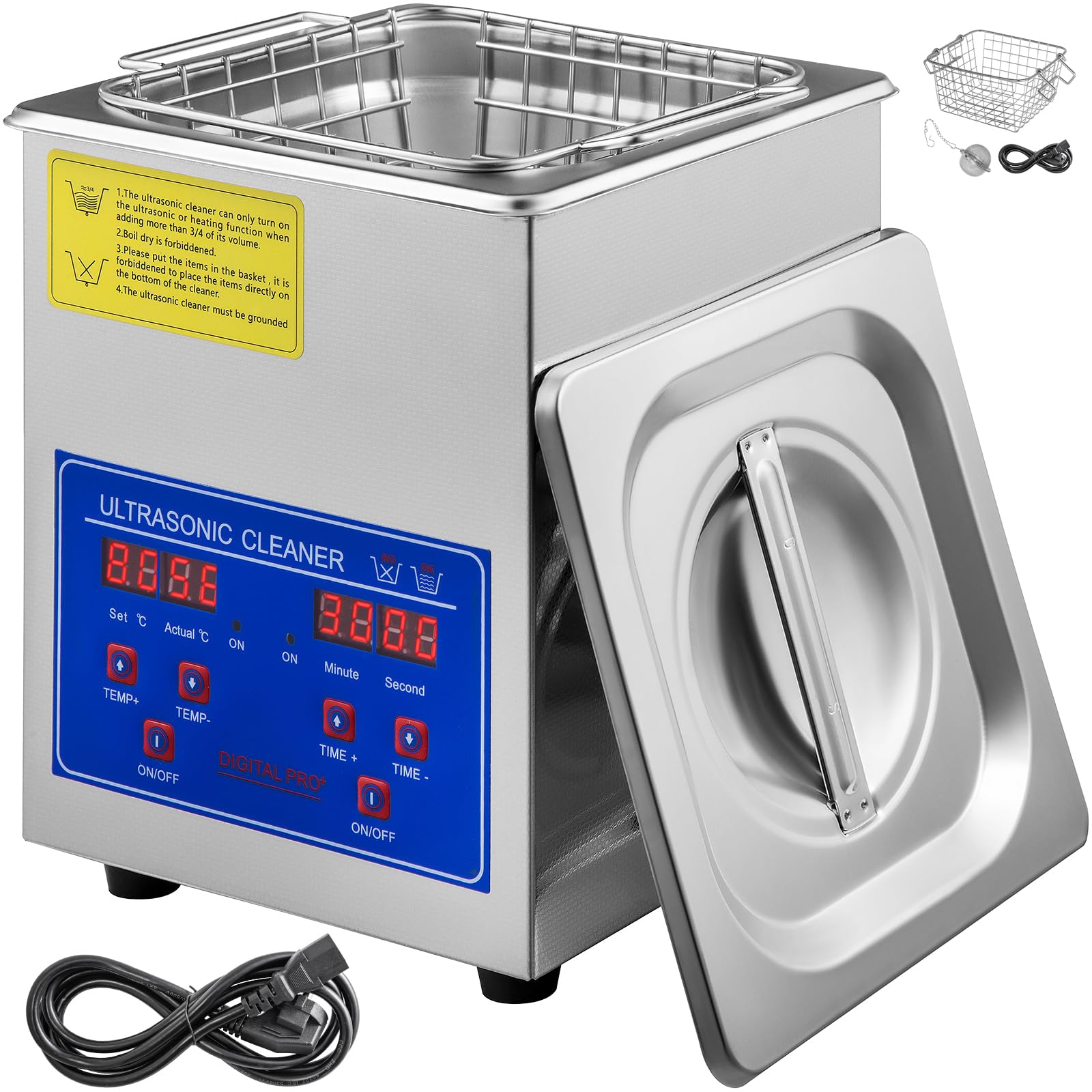 Happybuy 2L Ultrasonic Cleaner, Digital 40kHz Stainless Steel Parts Cleaner for Jewelry, Glasses, Watches, 110V