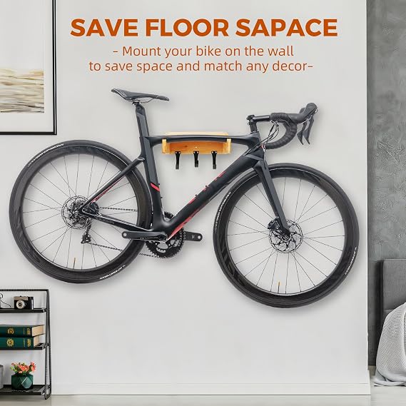 Bike Wall Mount - Indoor Bicycle Rack | Bamboo Bike Rack Storage with Detachable Hangers, Easy to Assemble