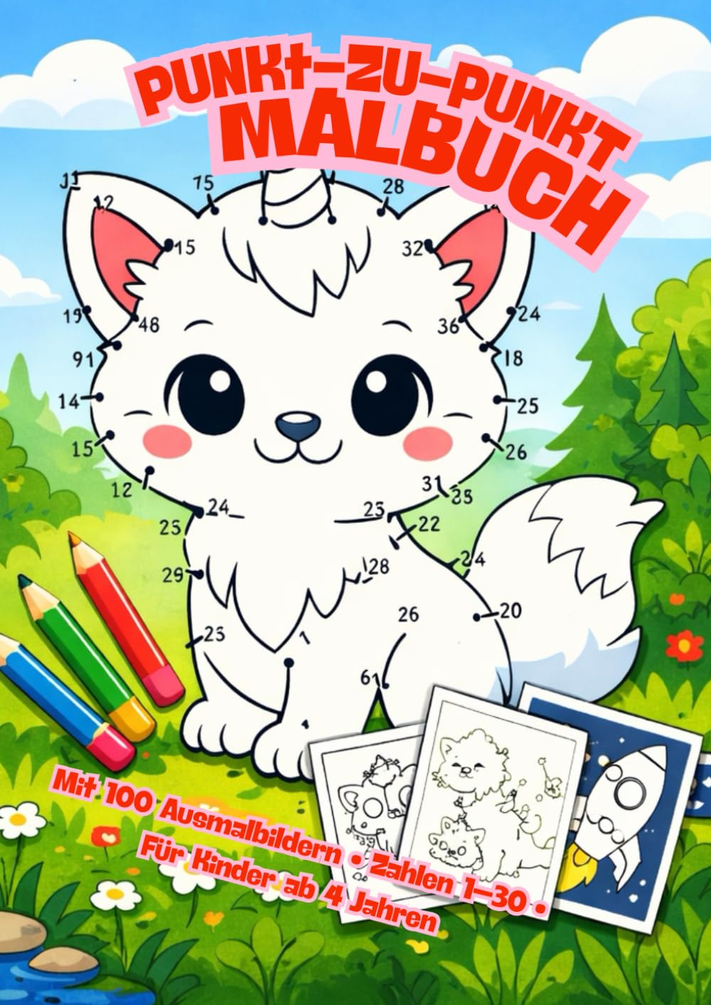 Punkt-zu-Punkt Malbuch für Kinder ab 4 – 100 Motive zum Verbinden & Ausmalen | Zahlen 1–30 | A4 Großformat