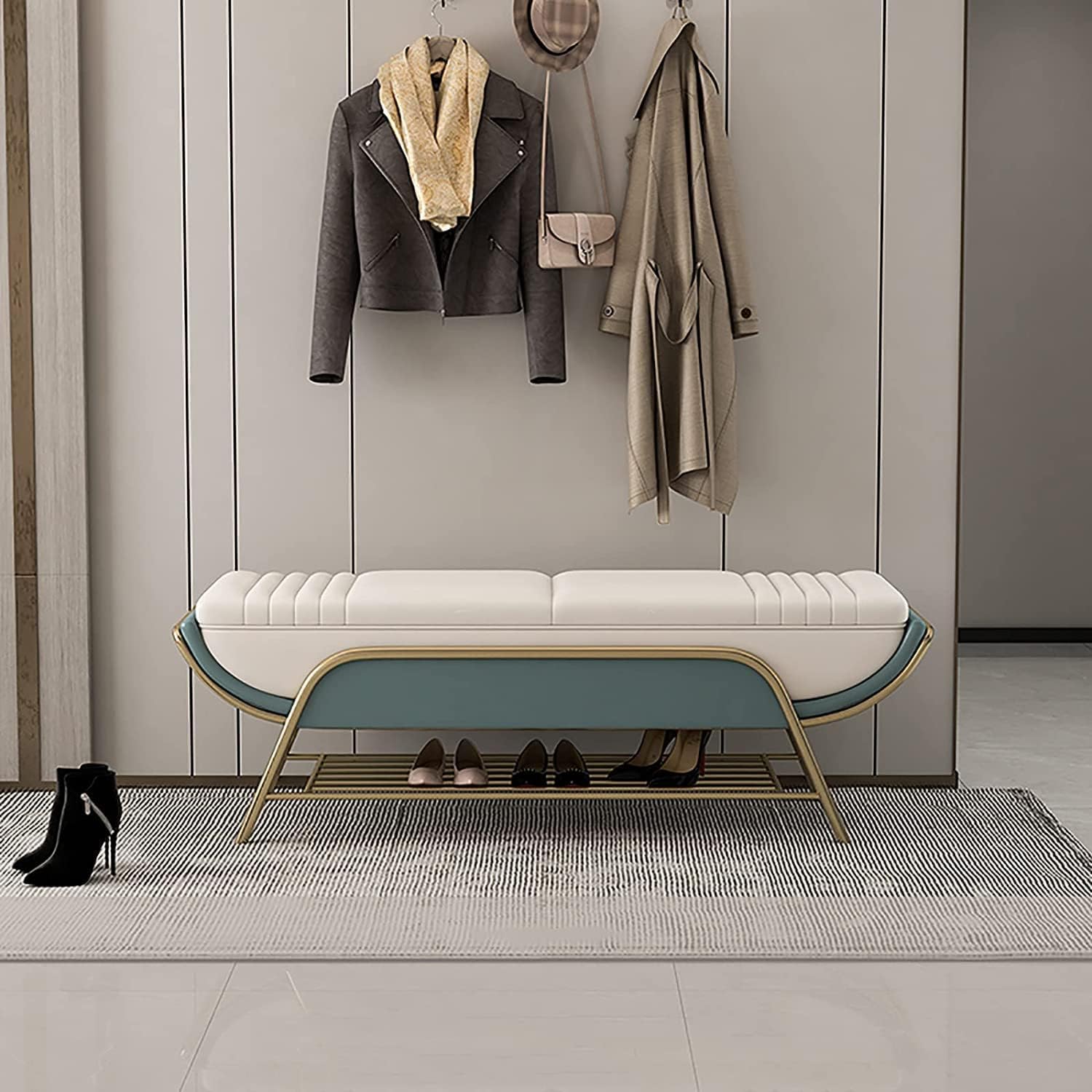 SXZenSpace Entryway Shoe Bench Storage End of Bed Nordic Changing Stool Bedroom (Color:A)