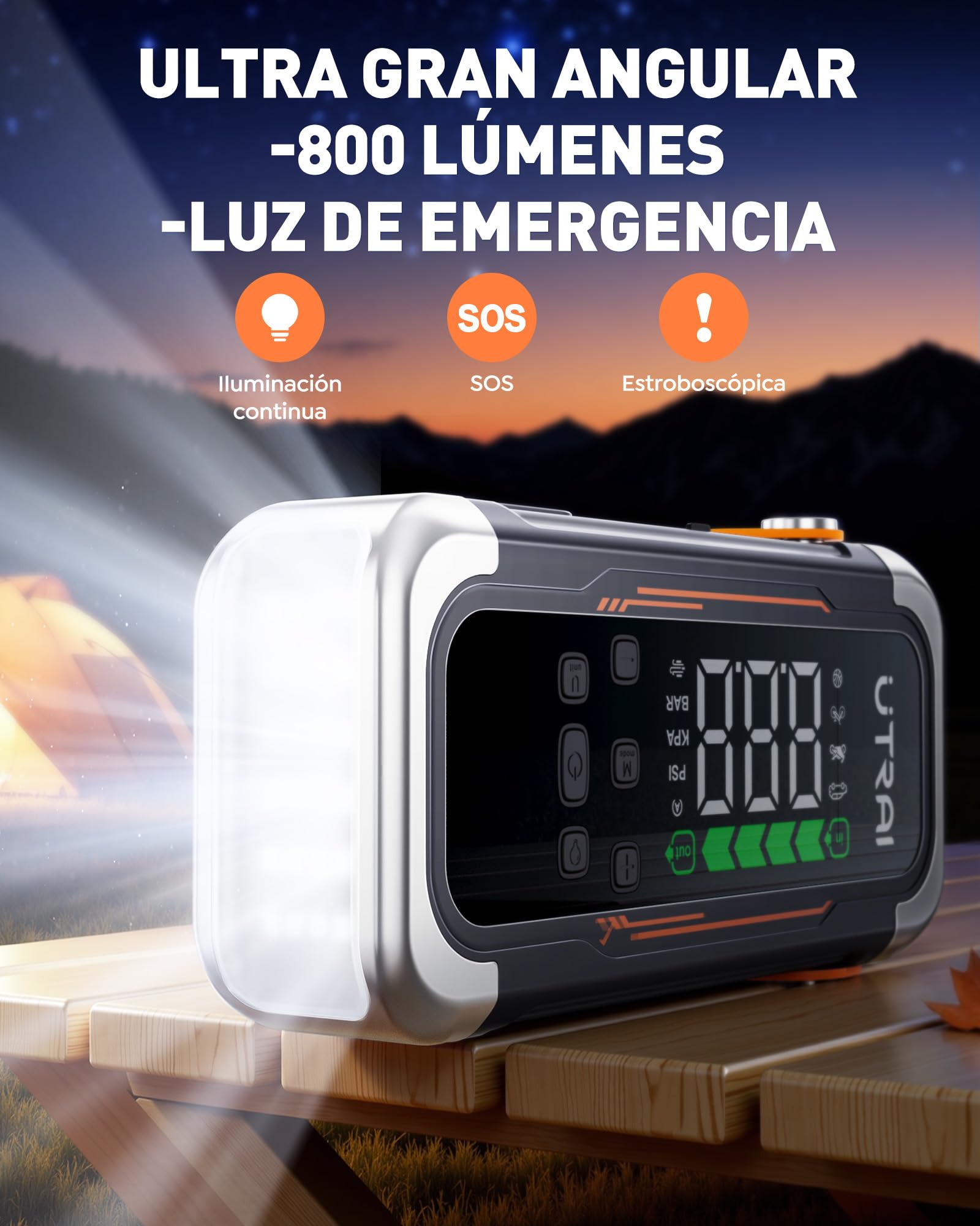 7000A Arrancador de Baterías de Coche con Compresor de Aire y Soplador,UTRAI 12V Arrancador de Coche Portatil con 30W PD,Luz de Emergencia,Pantalla LCD,800-Lumen LED (Todo Gas/12,0L Diésel)