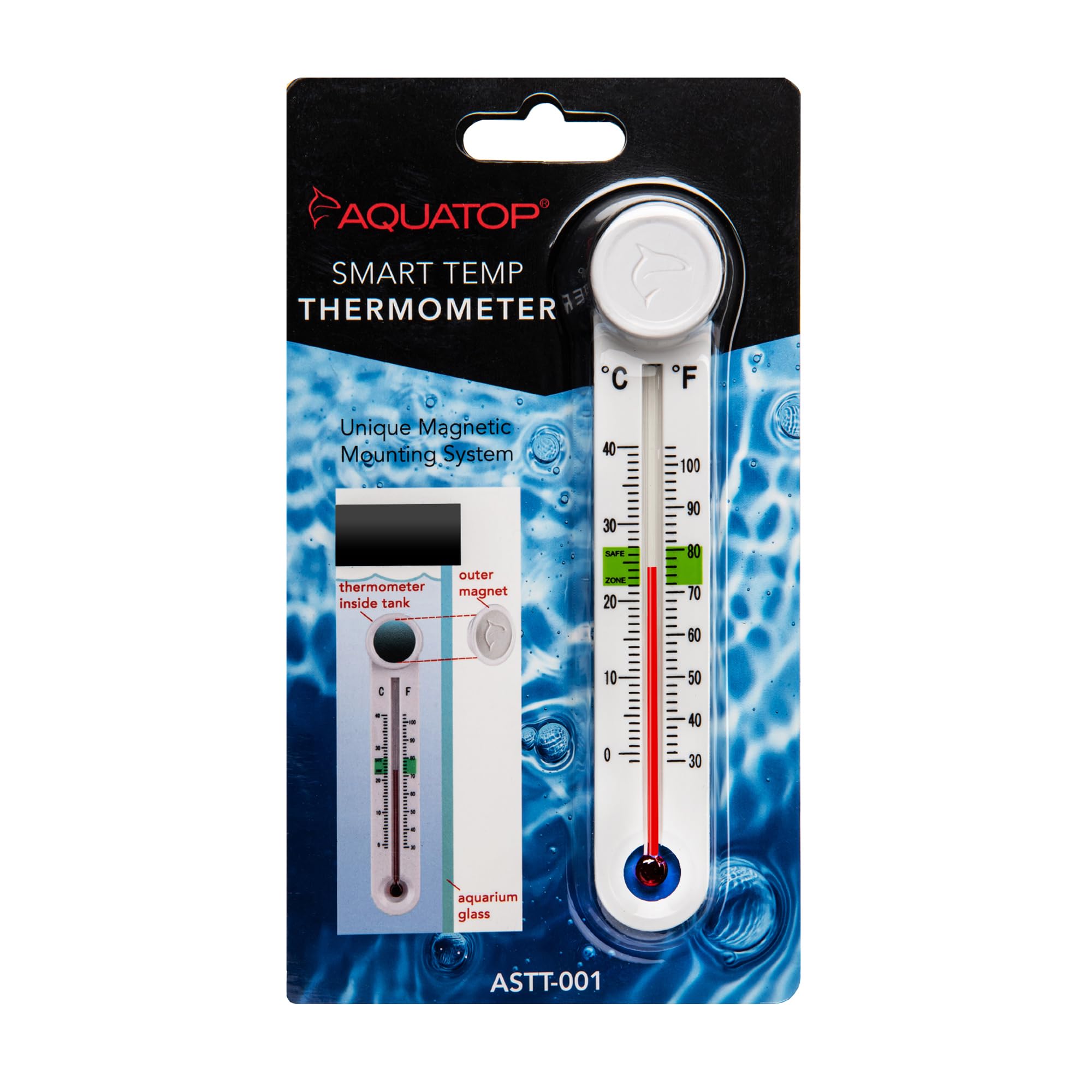 Aquatop Smart-Temp ASTT-001 - Termómetro de acuario con soporte magnético - Termostato fácil de leer para tanques de agua dulce y salada y hábitats acuáticos