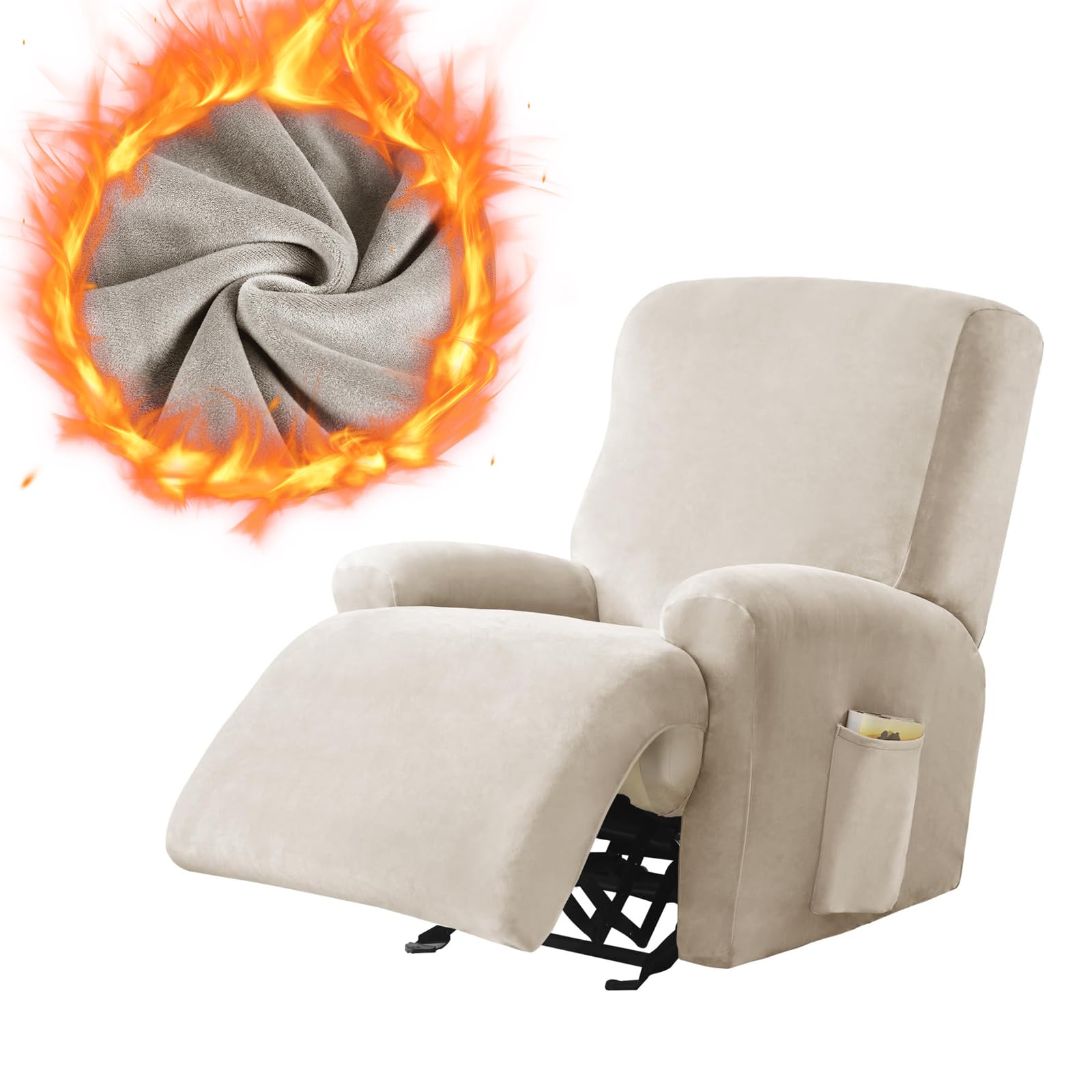 Leorate Velvet Recliner Chair Cover with Side Pocket