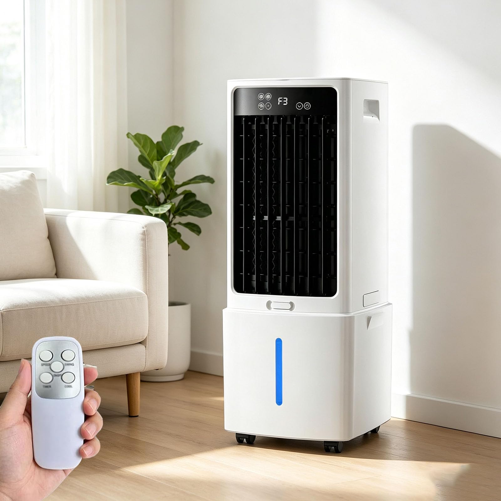 JGJSQYY 12L Portable Air Conditioner, Air Cooler Fan with 3 Speeds, 35dB Quiet Cooling Fan with Wheel, Energy-Saving Evaporative Air Cooler for Bedroom & Home Office, Kids & Pet Friendly