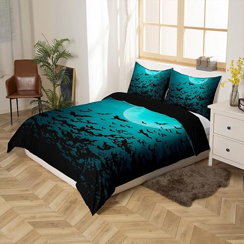 Miniatura 8 de Erosebridal Funda de edredón de hongos tamaño matrimonial, lindo juego de ropa de cama de hongos para niños y adolescentes, funda de edredón azul