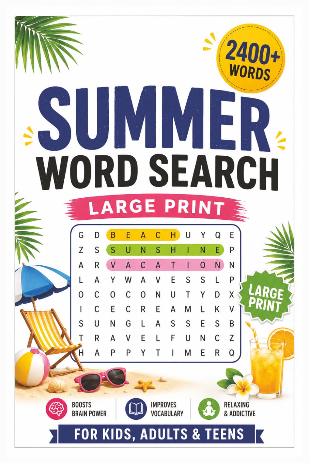 Summer Word Search for Adults Large Print: 2400+ Words with Solutions
