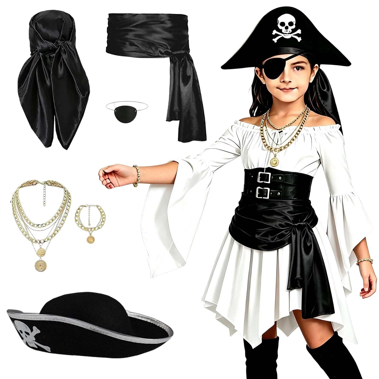 Girls Pirate Costume 7 Pcs White Pirate Dress Halloween Costumes For Girls
