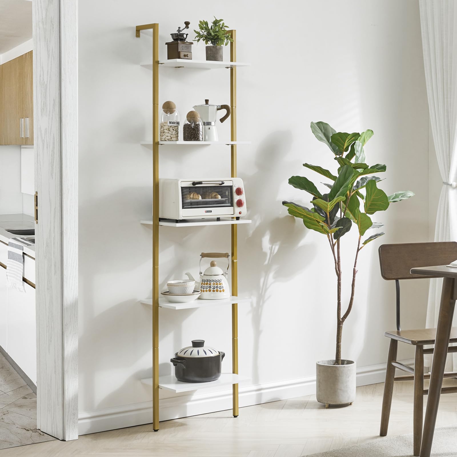 YMYNY Estantería Escalera, Estantería de 5 Niveles, Librería de Pie para Sala Estantería de Almacenaje, para la Sala de Estar, Oficina, Dormitorio, 40 x 30 x 178CM, Blanco HBC015W
