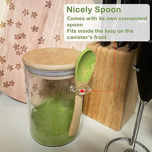 Miniatura 3 de Juego de 4 tarros de vidrio herméticos con tapas y cucharas de bambú, recipientes de vidrio de borosilicato decorativos y duraderos de 20 onzas,