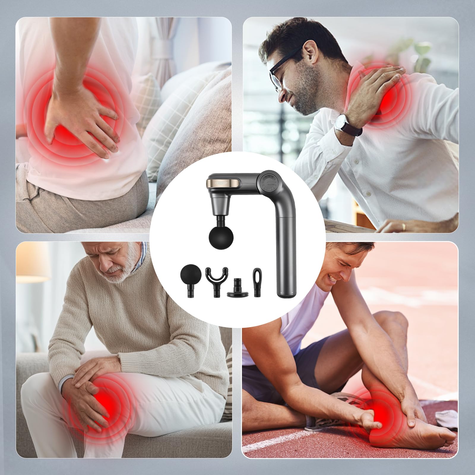 Pistolet de massage des tissus profonds — 3 angles réglables, 4 embouts, 5 vitesses — Masseur musculaire portatif (2800 tr/min) pour la maison, la salle de sport et la relaxation musculaire