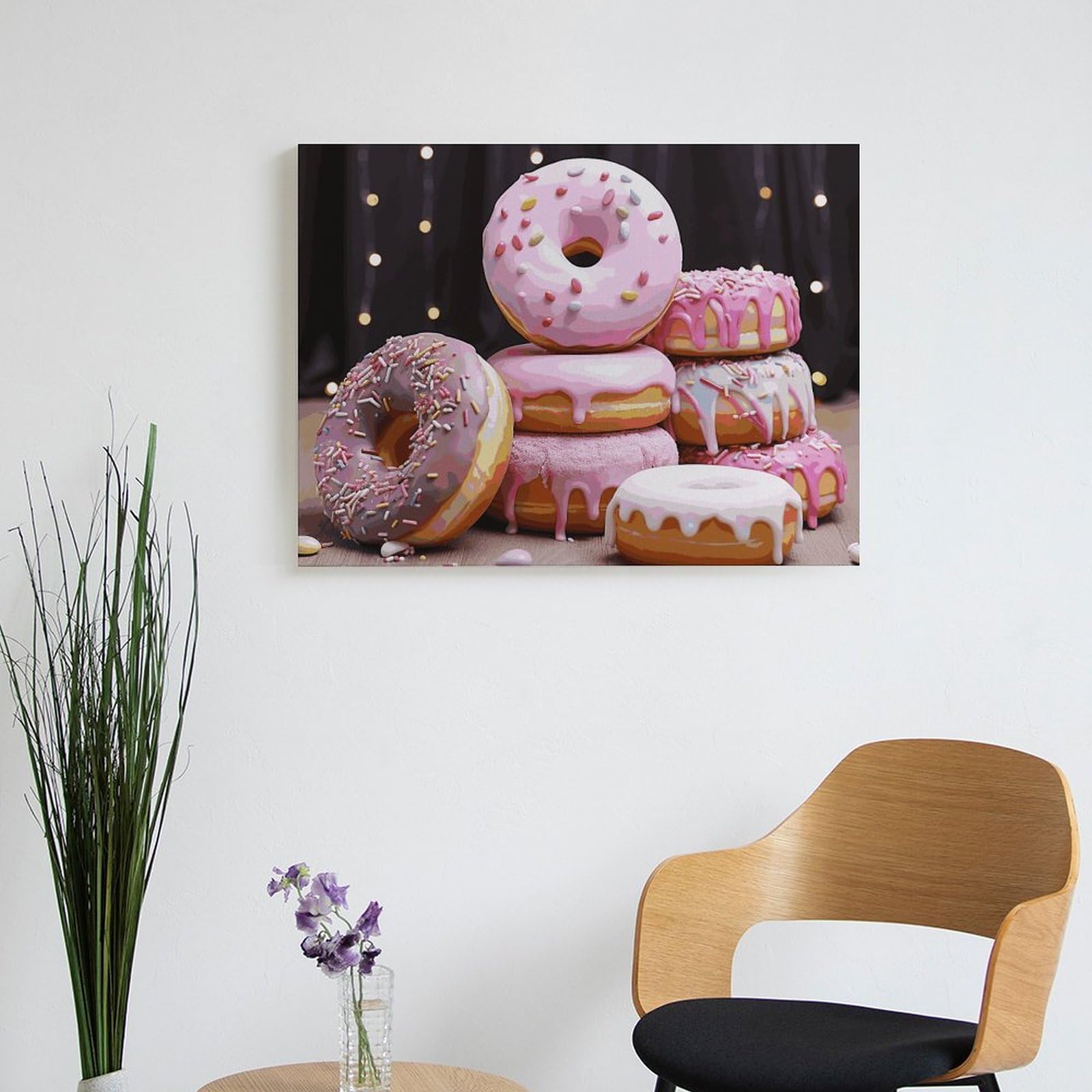 BVNMT Malen nach Zahlen, Motiv: Donut-Kuchen, bedrucktes Leinwand-Ölgemälde mit Rahmen, 40,6 x 30,5 cm, für Erwachsene, Anfänger, Malen nach Zahlen, für Geschenke, Heimdekoration, Wanddekoration