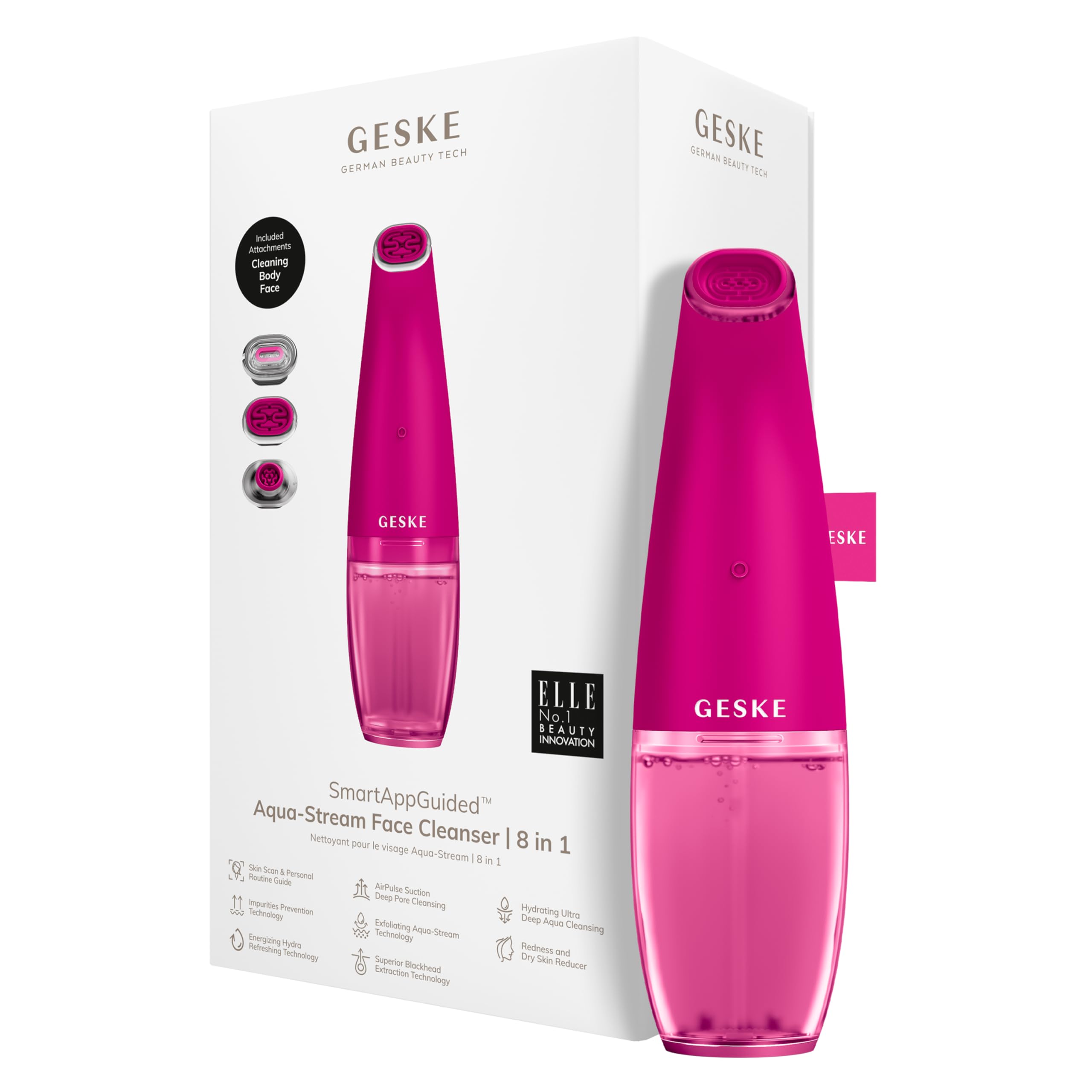 GESKE SmartAppGuided Aqua-Stream Facial Cleanser | 8 in 1 | Pore Cleansing | Impurity Prevention | Blackhead Extraction | Red and Dry Skin Reduction | Use with Aqua-Stream Solution