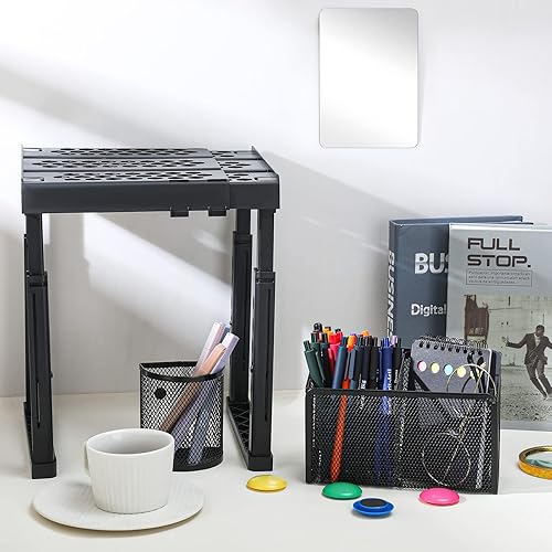 Miniatura 5 de Wesiti Kit de organizador de 9 piezas y accesorios para casillero, incluye 1 estante, 3 soportes magnéticos para lápices, 1 espejo, 4 imanes para el