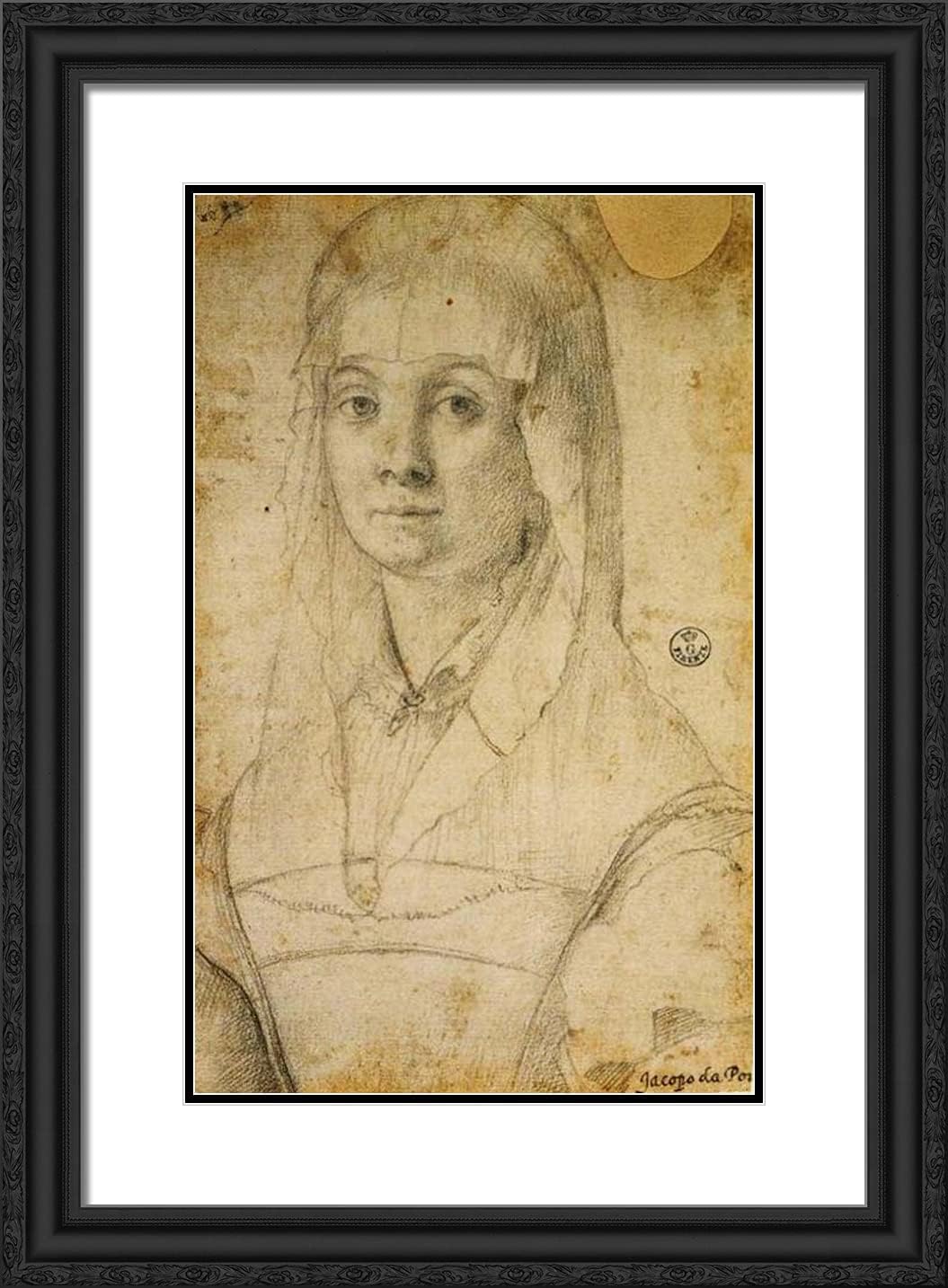 ArtDirect Pontormo, Jacopo 18x24 Black Ornate Framed Art Print with Double Matting Titled: Study of a Woman