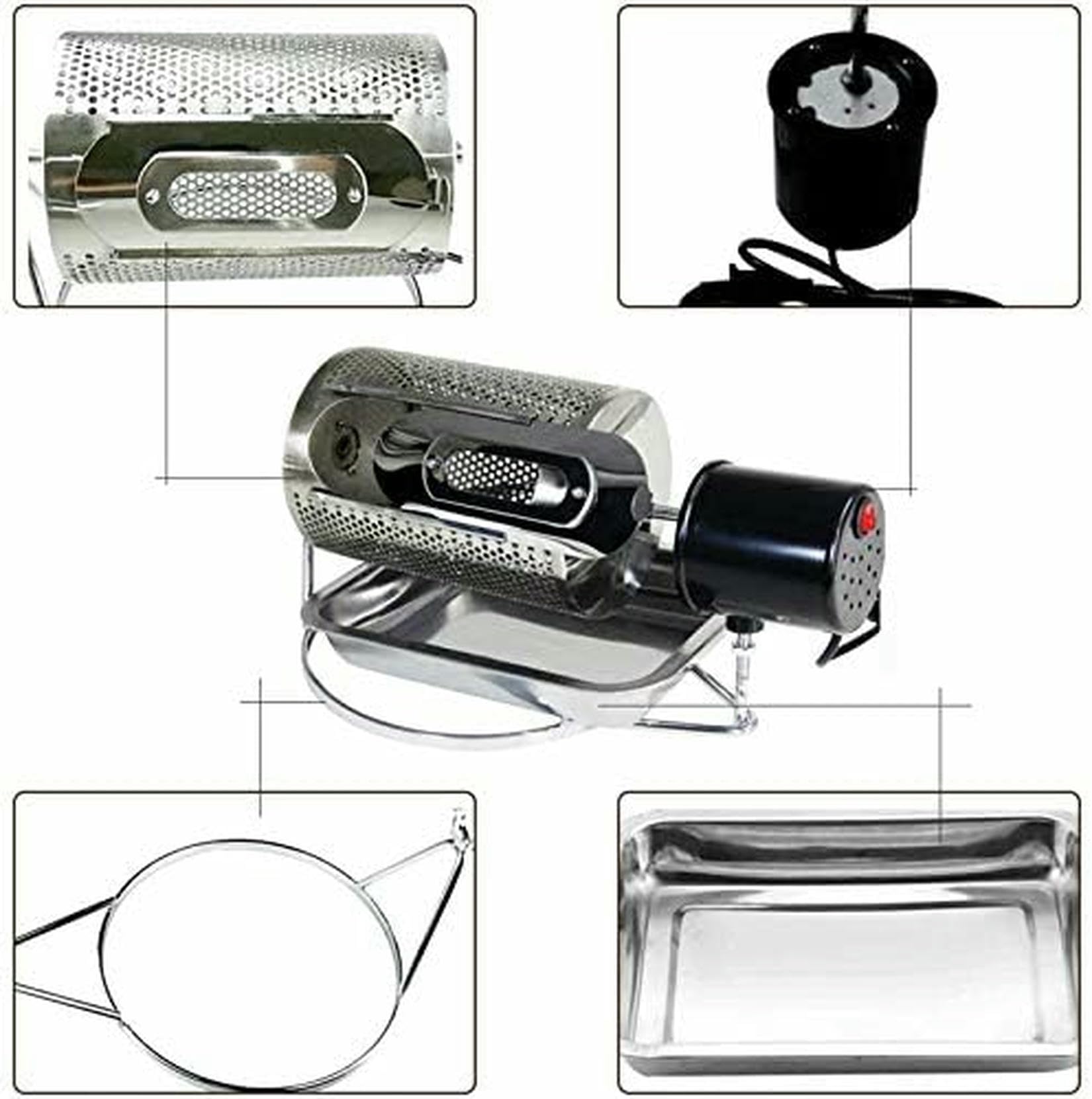 Tostadore Elettrico per caffè, Tamburo in Acciaio Inossidabile con Finestra Visibile, Tostadore per Arachidi Domestico, capacità 250g