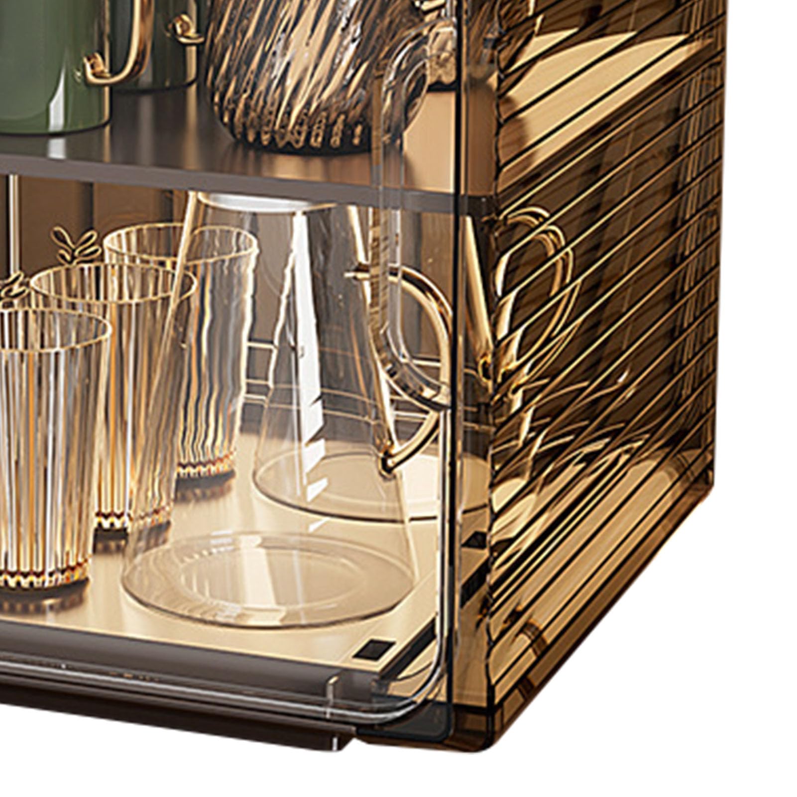 Estante de Almacenamiento de Tazas, Caja organizadora apilable de plástico Transparente a Prueba de Polvo para gabinete, Escritorio, Oficina, Sala de Estar, diseño de Lujo Ligero (Negro Medio)
