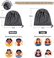 Vista 5 de 2 gorros de seda ajustables para dormir, gorro de dormir con forro de satén para mujeres y hombres, gorro de seda para el cabello holgado.