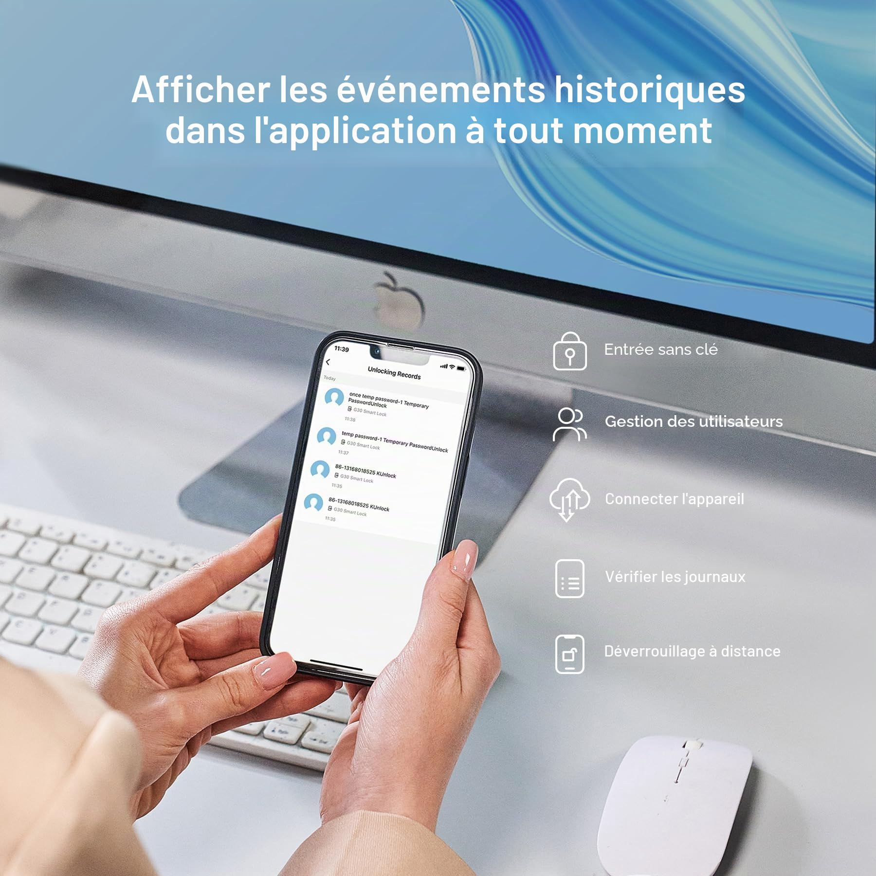 Lockin Serrure de porte d'entrée intelligente sans clé avec Bluetooth, intégration Alexa et Google, s'adapte à la plupart des pênes dormants existants, verrouillage intelligent facile à installer