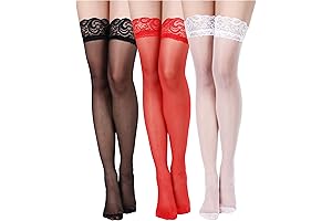 3 Pairs of Sexy Smooth Women's Silky Stockings with Anti-Skid Silicone Lace Designs
