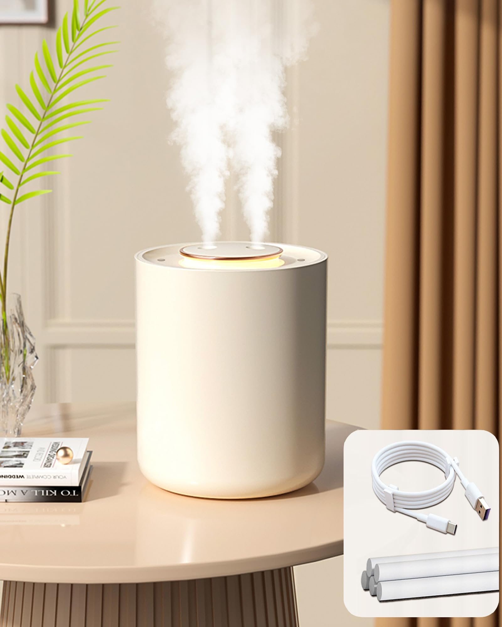Umidificatore d'aria per camera da letto bambino con luce notturna, mini umidificatore per piante da 1500 ml, umidificatore ricaricabile da 1800 mAh con spegnimento automatico 9H, 3 modalità di nebbia