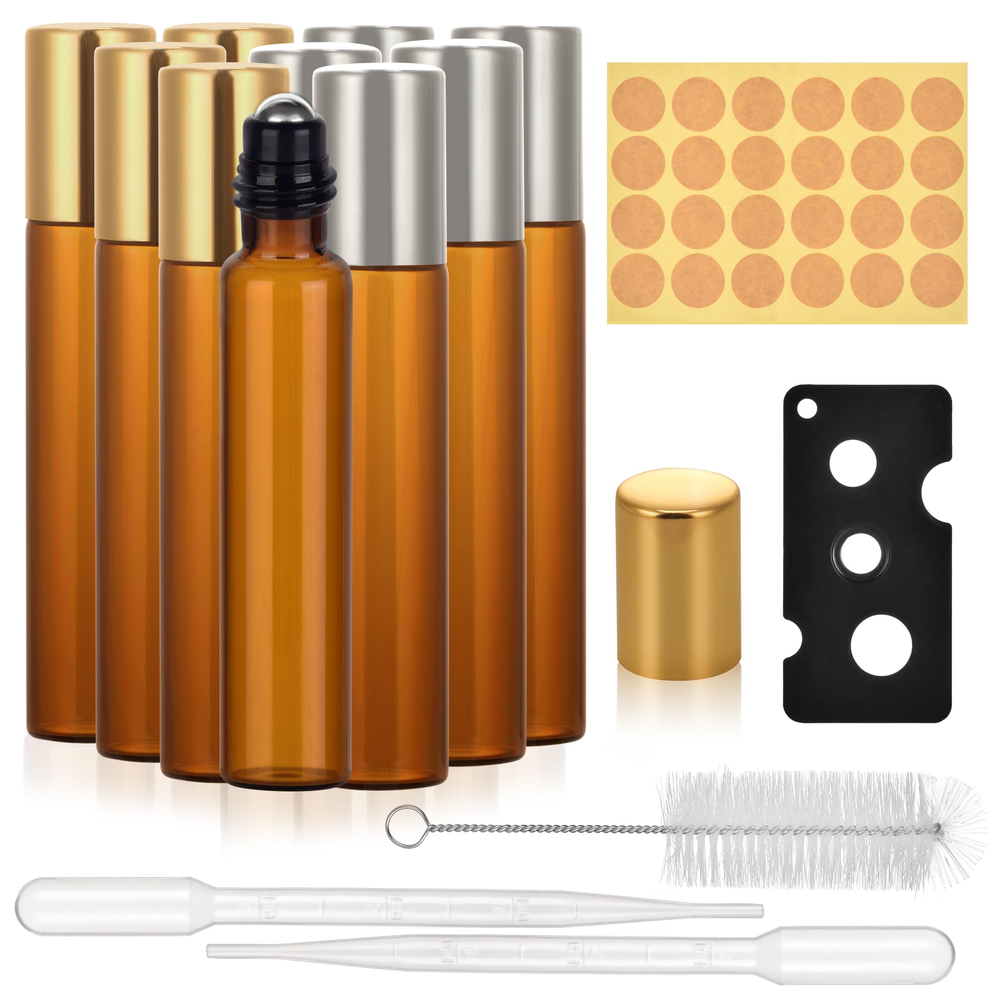 Roll On Vuoto 10ml Marrone Bottiglie a Rulli di Olio Essenziale, Sfera In Acciaio Inox per Aromaterapia - 10 Pezzi