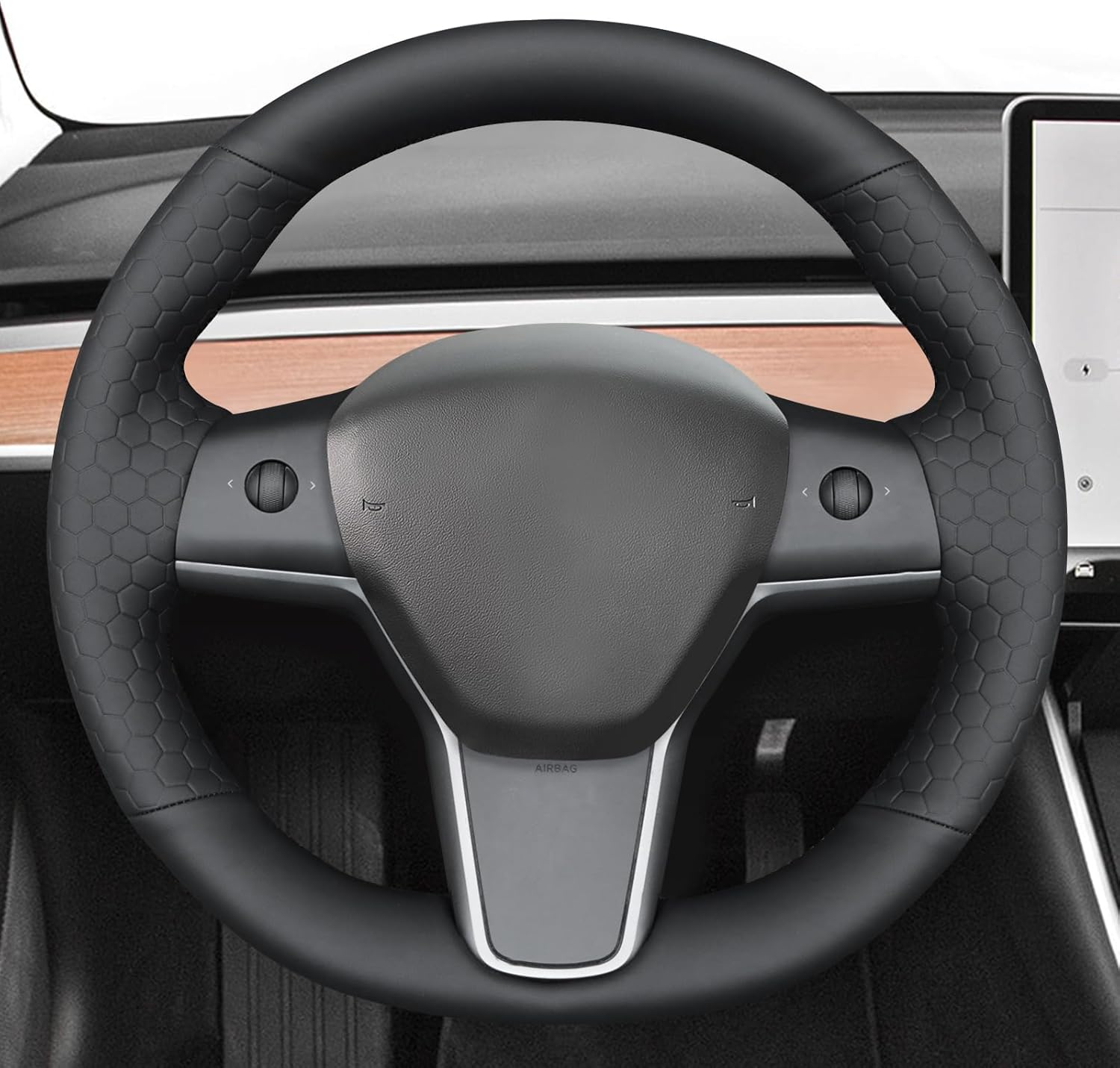 MEWANT Steering Wheel Cover for Tesla Model 3 2017-2023 / Model Y 2020-2023 Hand-Stitched Steering Wheel Wrap