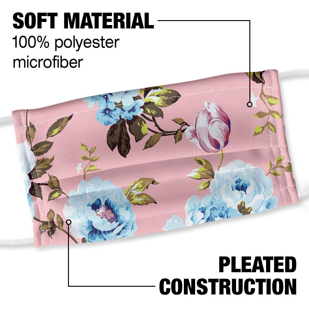 Popfunk Pink And Blue Floral Pattern 1-Ply Reusable Face Mask Covering with Adjustable Nose Wire, Unisex