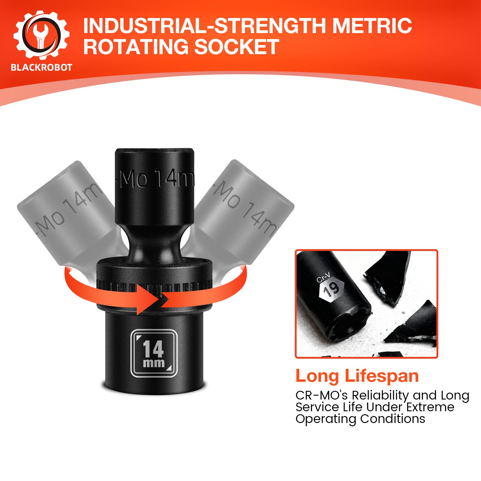 BLACKROBOT Set di chiavi a bussola universali a percussione, con attacco da 3/8", 12 pezzi, con 6 punti (10-22 mm), acciaio CR-MO, include binario di stoccaggio