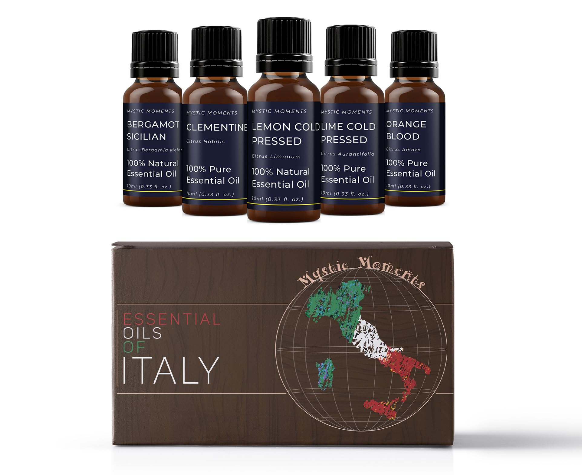 Mystic Moments | Kit Regalo Iniziale Oli Essenziali d’Italia | 5 x 10ml Oli Puri per Aromaterapia | Fresca Atmosfera Mediterranea in Casa