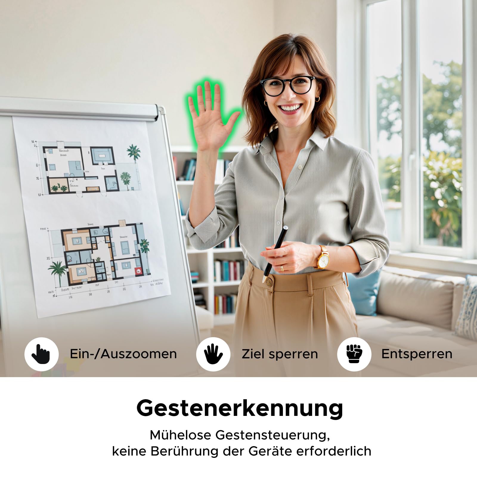 UGREEN FineCam Pro 4K Webcam mit 1/2" Sensor, AI Framing, KI-Gestensteuerung, 7 Filteroptionen, KI-Rauschunterdrückung, PDAF Autofokus, PC Kamera für Live-Streaming, Videokonferenzen, Zoom, Switch 2