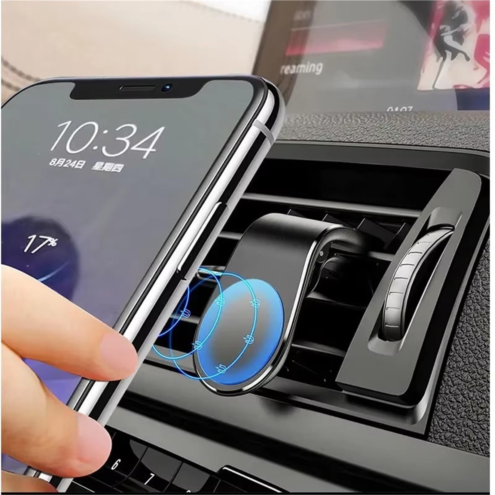 para Samsung Universal Teléfono Soporte Magnético Clip Ventilación Aire Rotación GPS Móvil Soporte Móvil Coche(Black 360 Degree)