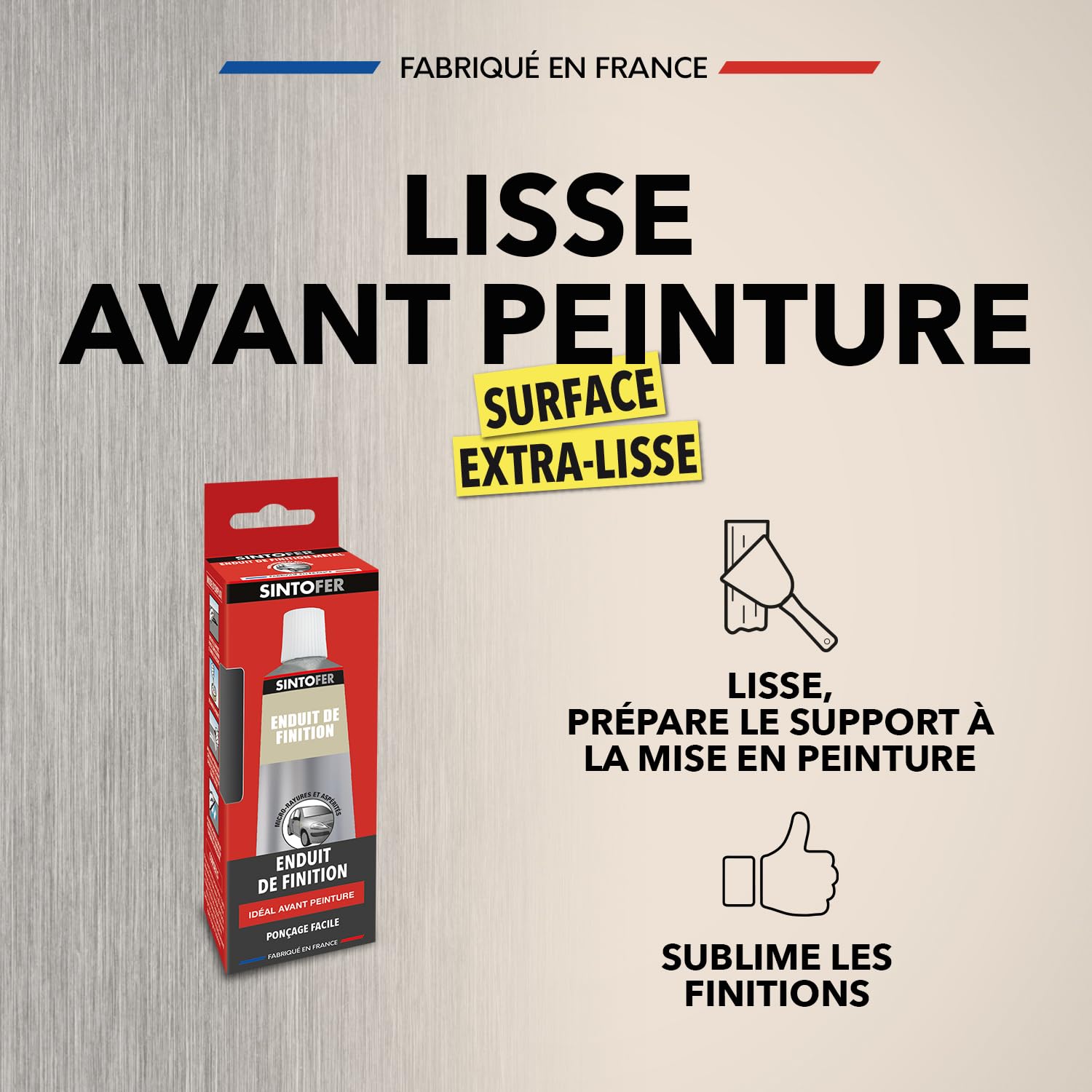 SINTO Enduit de Finition Métal 90g - Prépare le Support, Comble les Micro Aspérités, Séchage Rapide