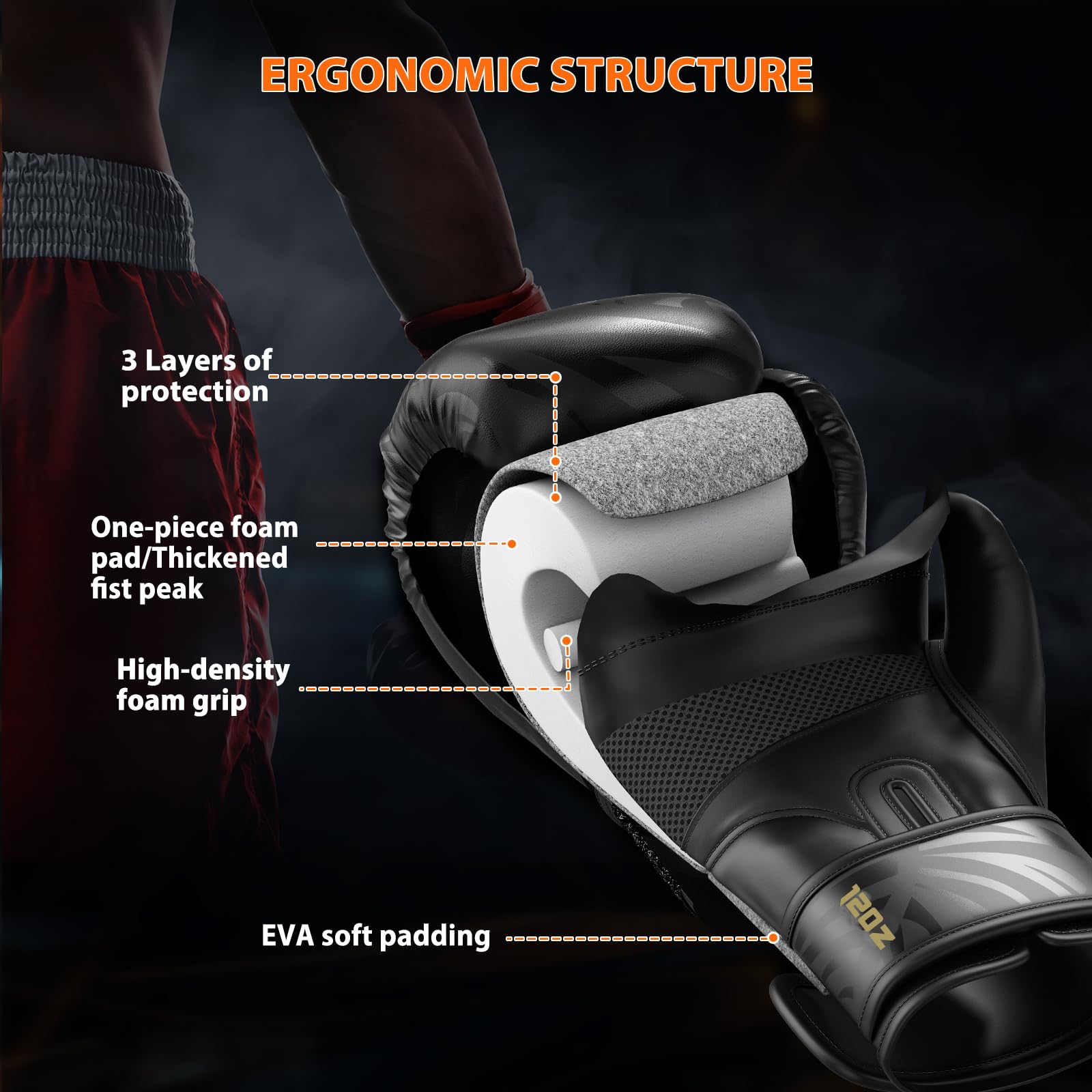 Dripex Boxhandschuhe, Boxsack Punchinghandschuhe, PU Leder Boxing Gloves, MMA Sparring Handschuhe Muay Thai Kickboxhandschuhe Männer Damen Jugendliche 8 10 12 14 16 oz