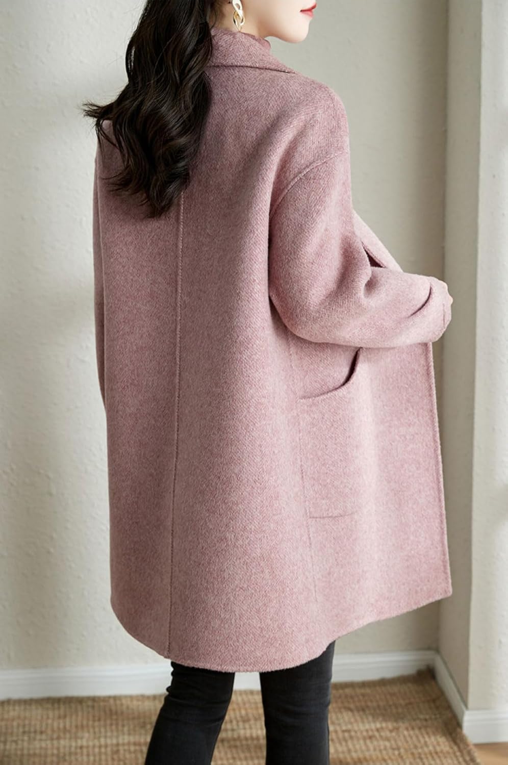 chouyatou Women's Notch Lapel Herringbone Wool Coat Formal Office Work Double Breasted Winter Pea Coat - Image 2