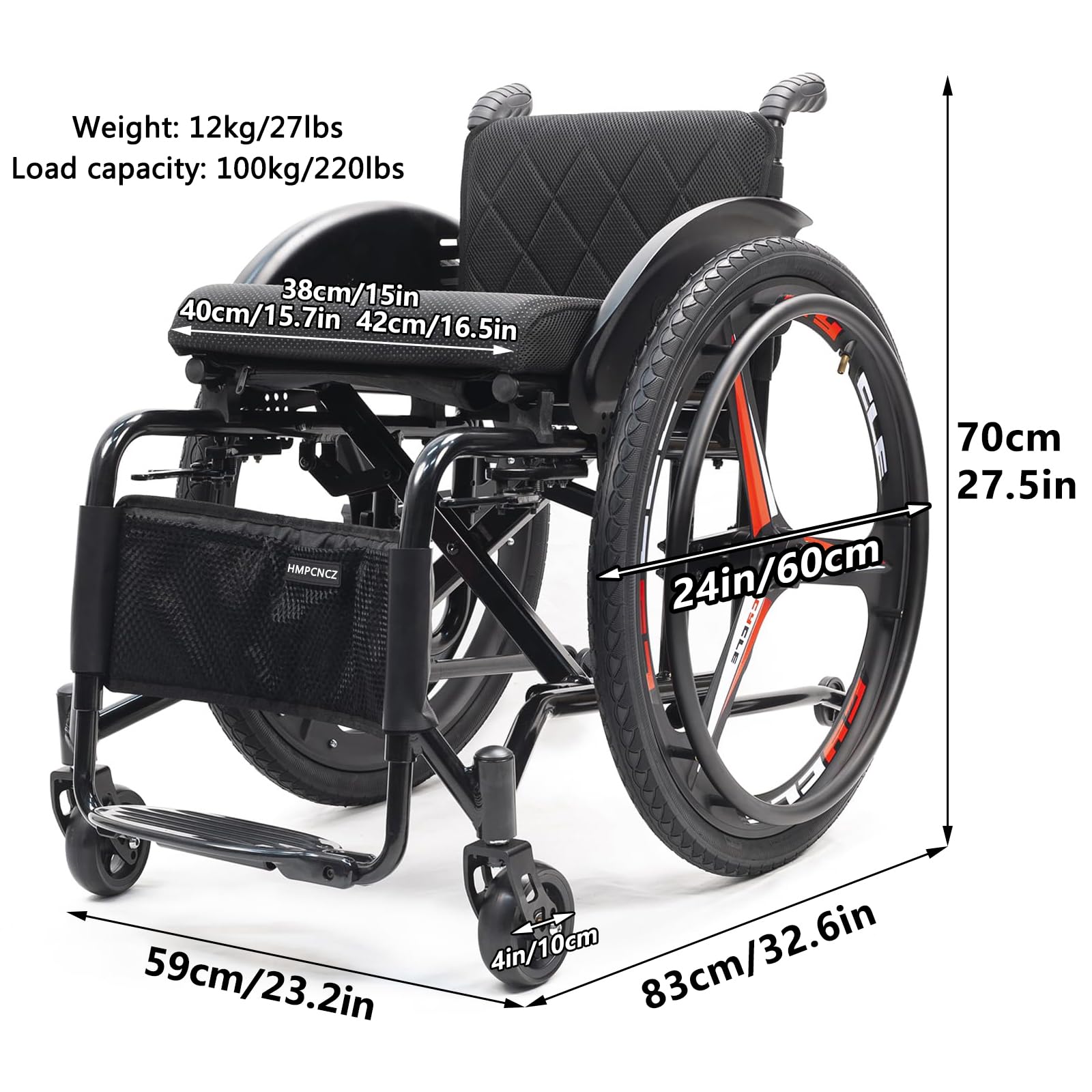 Silla De Ruedas De Deportes Plegables Livianos Para Adultos, Sillas De Ruedas Autopropiadas De Terreno, Silla De Ruedas Plegable De Aluminio, Fácil De Ensamblar, Reposapiés Ajustable Y Altura Del Asie