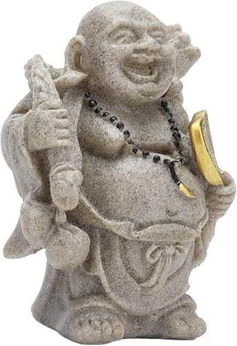 Cyrank Estatua de Buda riendo, 3.1 pulgadas de resina de Buda feliz estatua de risa Feng Shui Buda escultura decoración para escritorio en casa