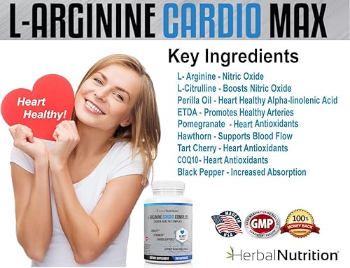 Miniatura 4 de L-Arginina Cardio Complete, refuerzo de óxido nítrico, 1500 mg de mezcla de apoyo cardiovascular más L-citrulina, vitaminas minerales apoya la salud