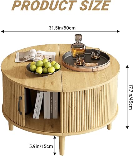 Miniatura 3 de Mesa auxiliar redonda con almacenamiento de mantas, 31.5 pulgadas, moderna de mediados de siglo, mesa central acanalada para sala de estar para