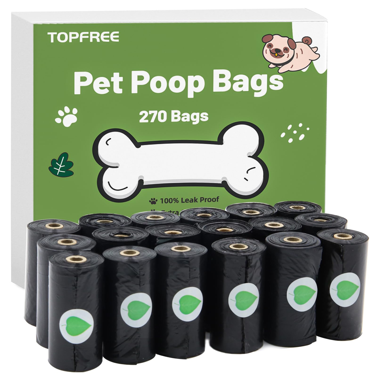 Topfree Black 270 Dog Poo Bags, Extra Thick, Strong, Dog Poop Bags, 100% Leak-Proof Waste Bags