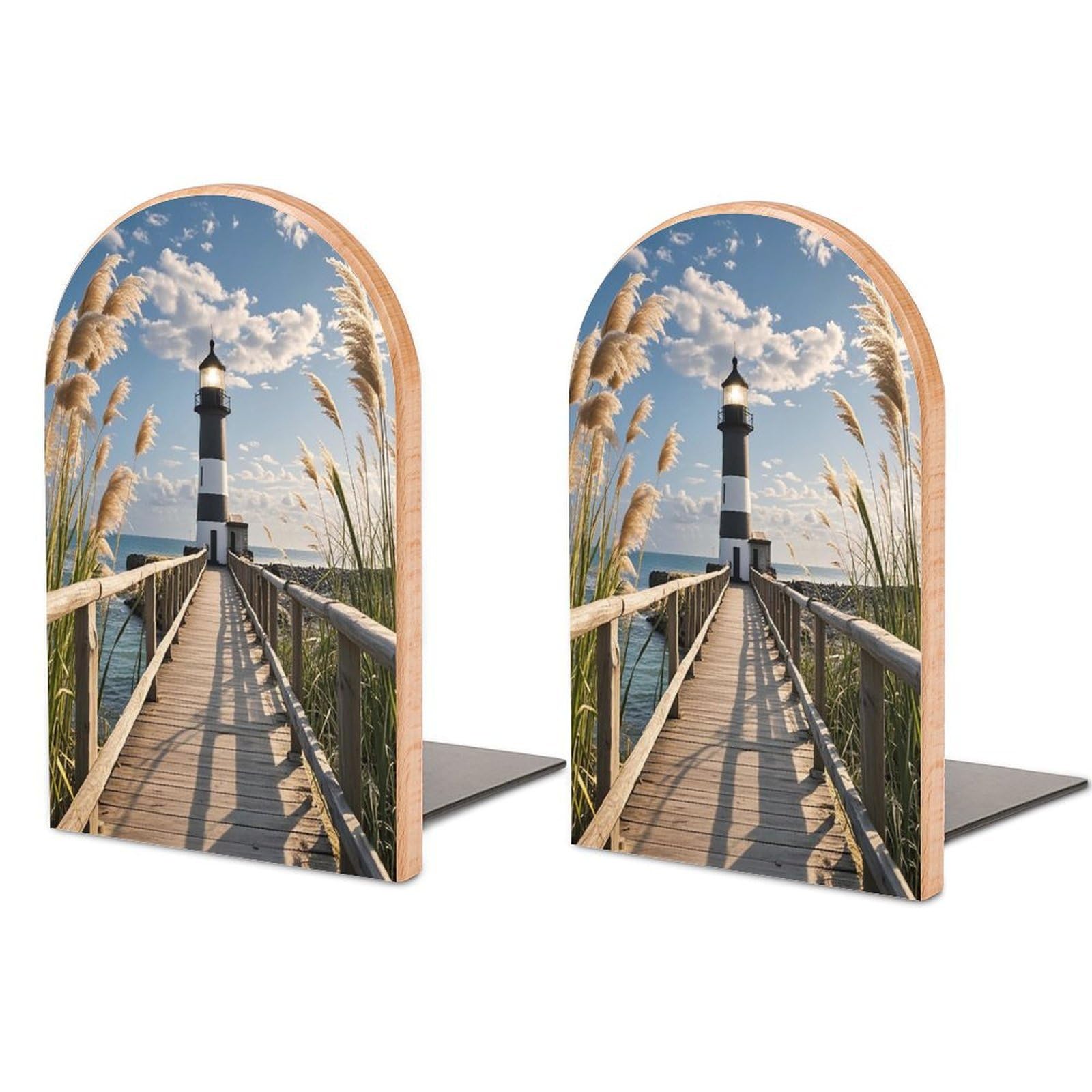 Beacon Bookend for Shelves Unique Book End Sturdy Books Holder Heavy Duty Wooden Bookends Support Non-Slip Book Organizers Decorative Modern Bookend Holder for Home