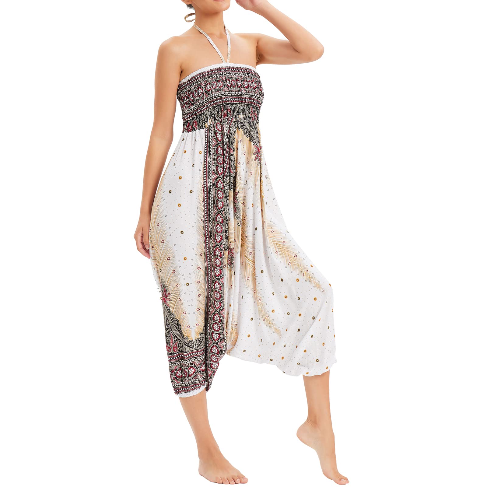Mujer Thai Harem Pantalones Jumpsuit Hippie Boho Estampados Baggy Monos Pantalón Cintura Alta Indios Tallas Grandes Yoga Pants Pijama Verano Playa