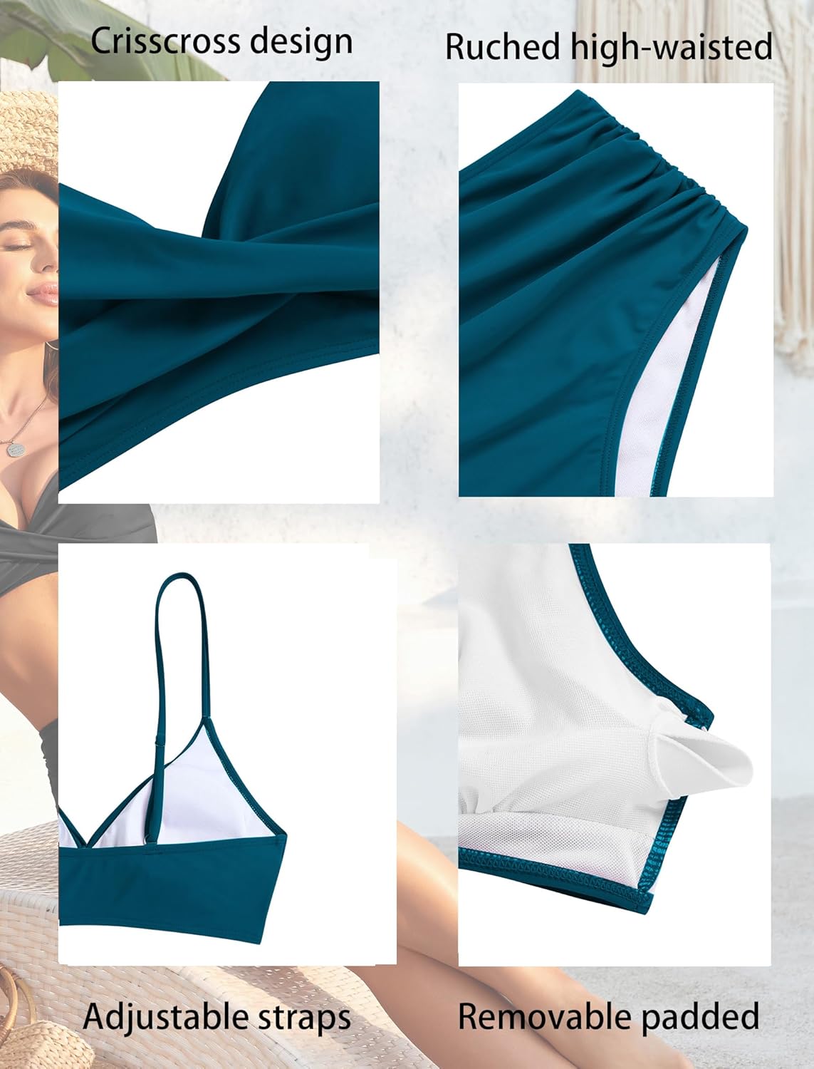 ZAFUL Women High Waisted Bikini Sets Two Piece Swimsuit Push Up Twist Front Ruched Bathing Suit - Image 6