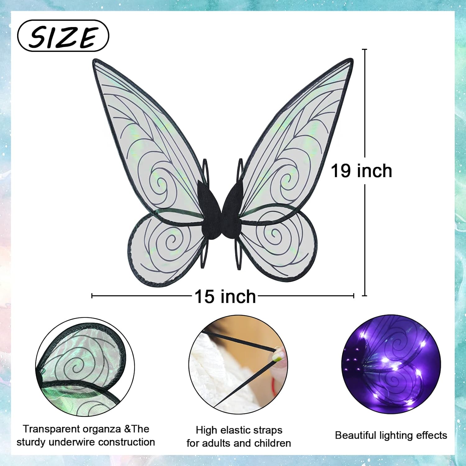 Miniatura 6 de quescu Alas de hadas iluminadas para adultos, alas de mariposa LED para niñas y mujeres, disfraz de Halloween, regalos para niños